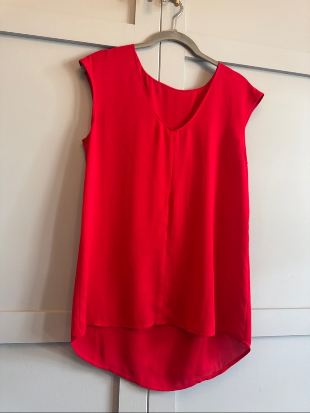 Red V-Neck Cap Sleeve Women's Top